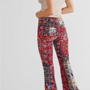 Boho We The Free Red Penny Paisley Patchwork Women's Flare Pants